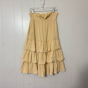 Free People Tiered Maxi Skirt Yellow Gauze Boho Flowy Elastic Waist Size M